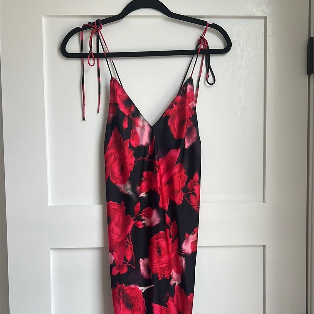 Victoria's Secret Red and Black Floral Slip Dress
